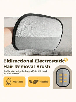 Bidirectional electrostatic hair removal brush, washable and reusable